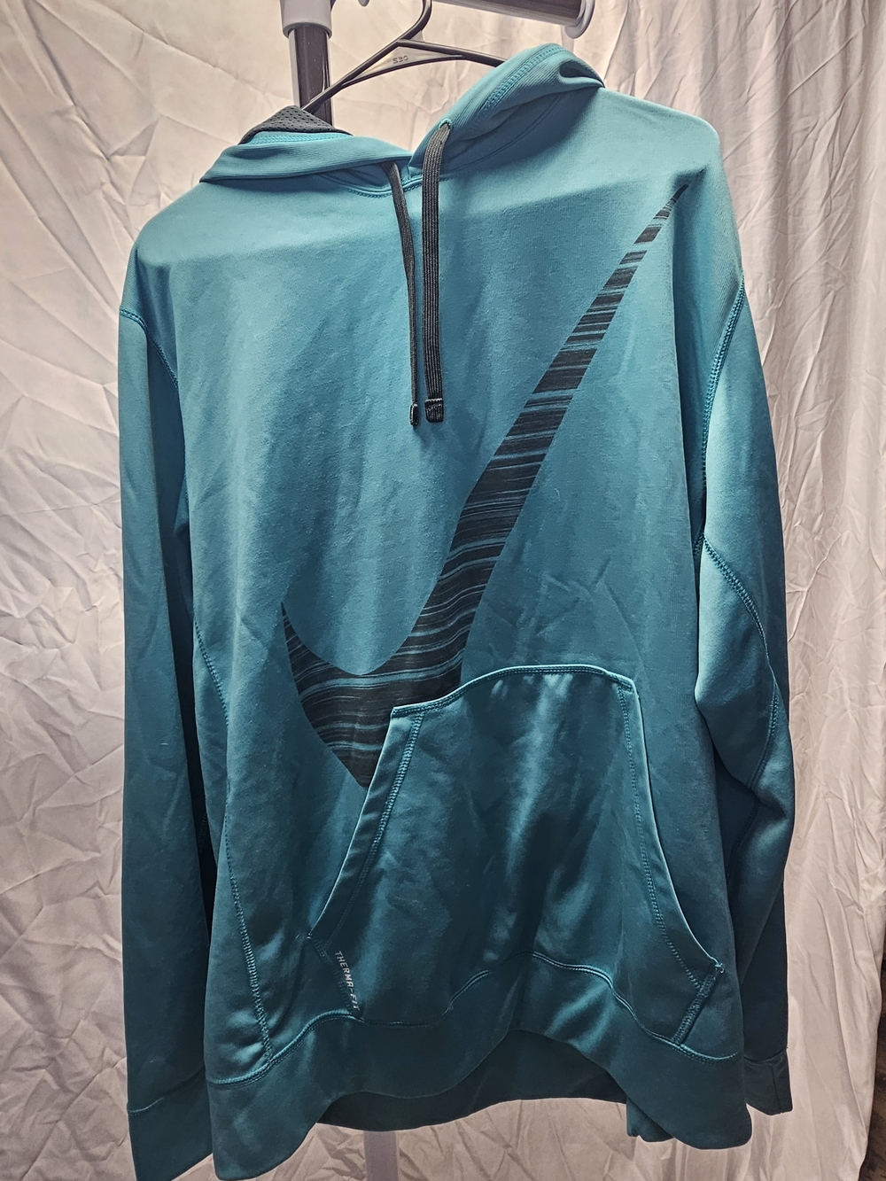 Nike Teal Blue Men's Pullover Hoodie with Large Black Swoosh - 0001